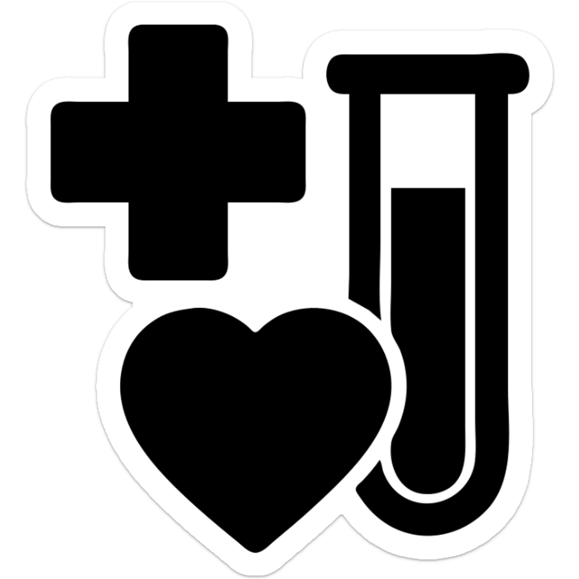Professional symbol for sexual health clinic with medical cross, test tube, and subtle heart icon sticker