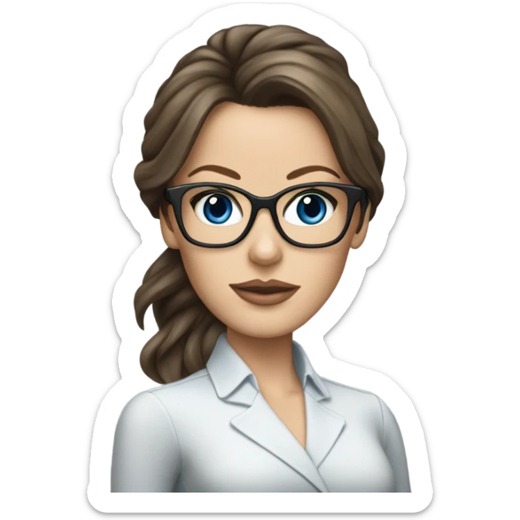Lifelike Kate Beckinsale blue eyes wearing glasses in a business dress sticker