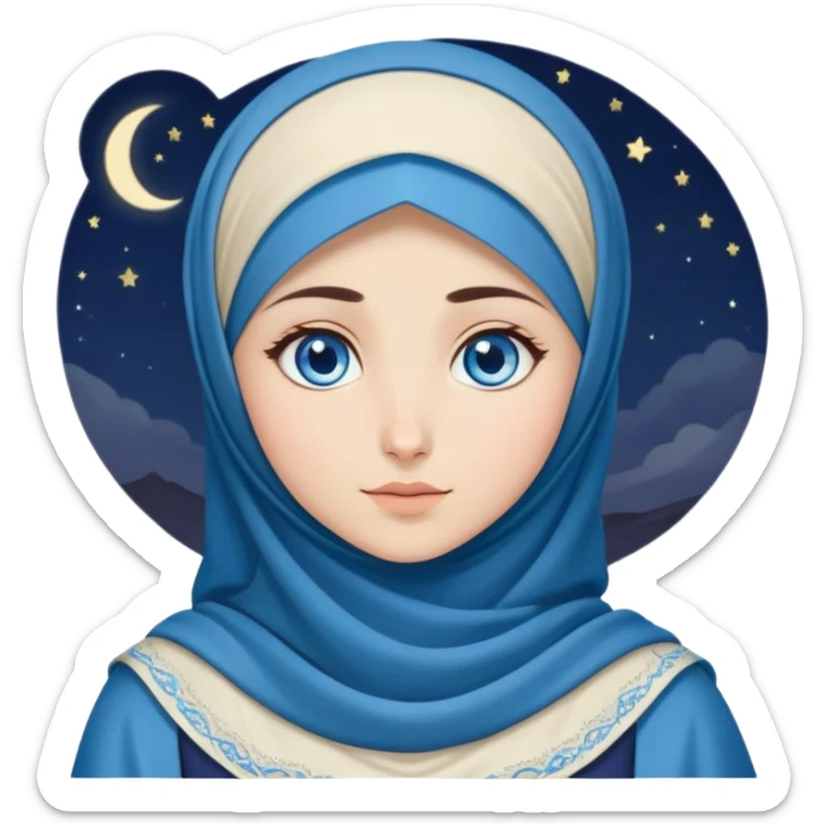 Turkish beautiful finish Konya girl blue eyes with moon hijab dress and watching the moonlight sky on the ground  sticker