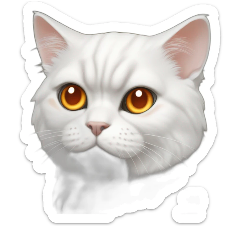 head of a white persian chinchilla cat with orange eye that look stupid sticker