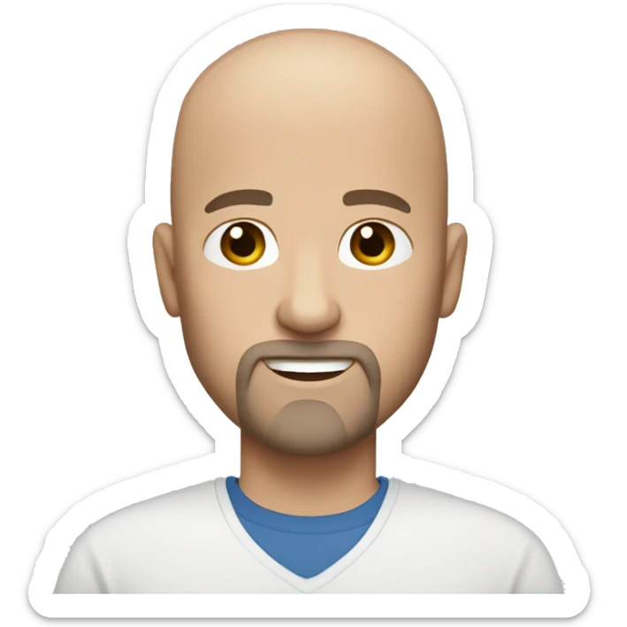  bald white man with blue eyes and brownish hair with some light gray and a goatee sticker