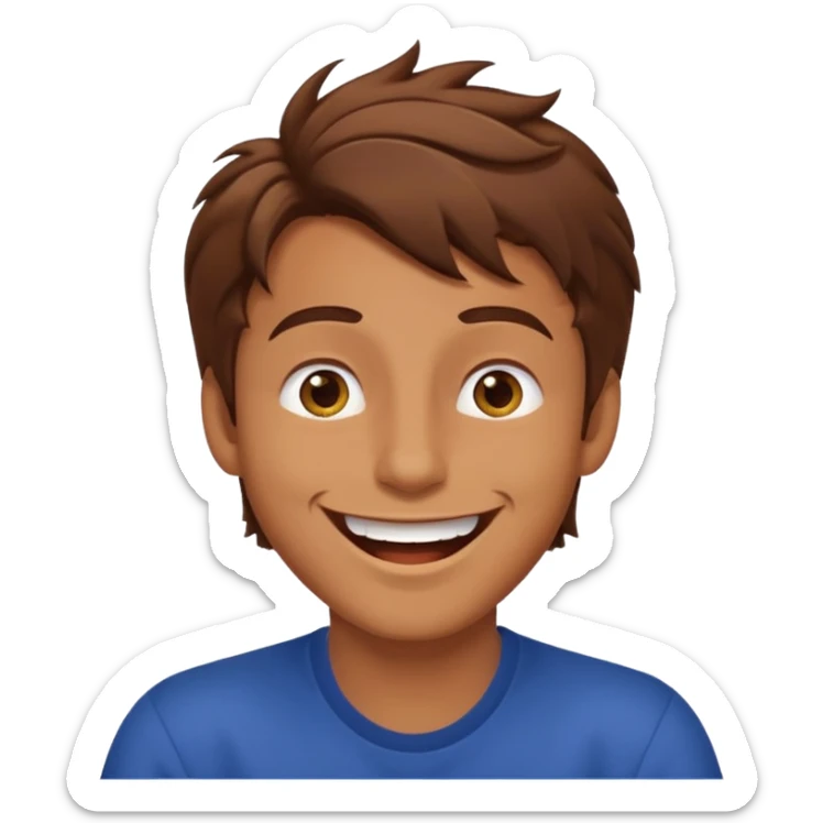 Color de piel moreno los ojos ke sean de estrella riéndose y pelo café hombre  el pelo asialado🤩 sticker