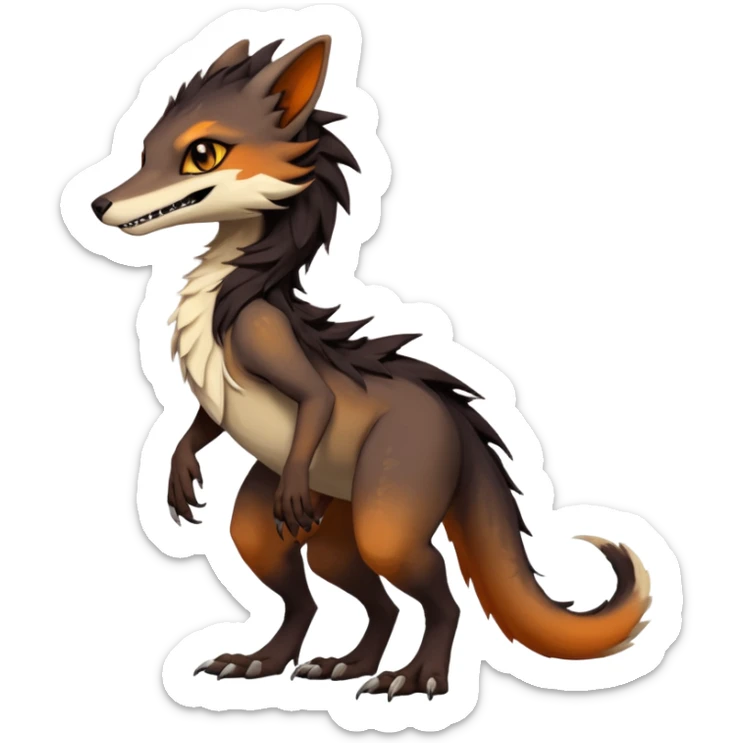 Brown and beige badass elegant wild beautiful natural cute badass epic exotic anthro modern furry 2-legged sergal-vernid-creature, full body, dark-brown-black-gradient pretty hair, with a long tufted tail, beautiful hazel-orange eyes, aesthetic, art by LiLaiRa, art by art by Falvie sticker