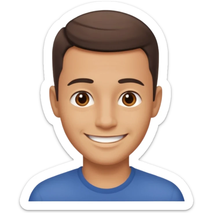 clean shaven, short hair, brown eyes, no glasses, medium skin, smiling man sticker