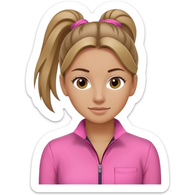 Woman dark blond hair ponytail pink  full body jumpsuit  sticker