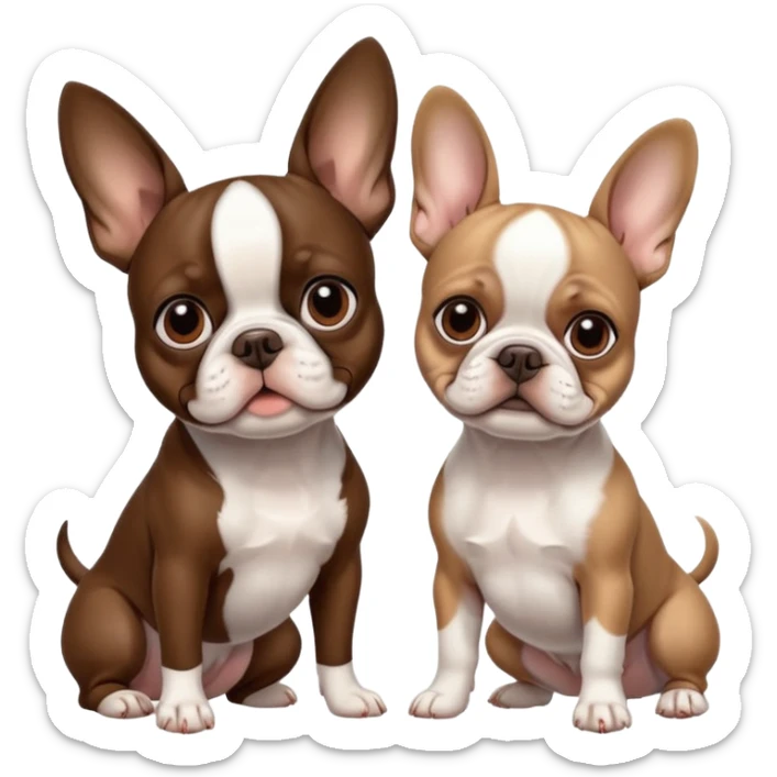 Skinny brown Boston terrier and pure white colored French bulldog sticker