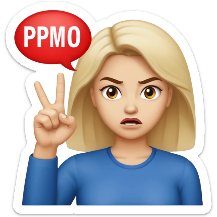 An angry lady with her finger up and the phrase “Don’t PMO” in a speech bubble  sticker