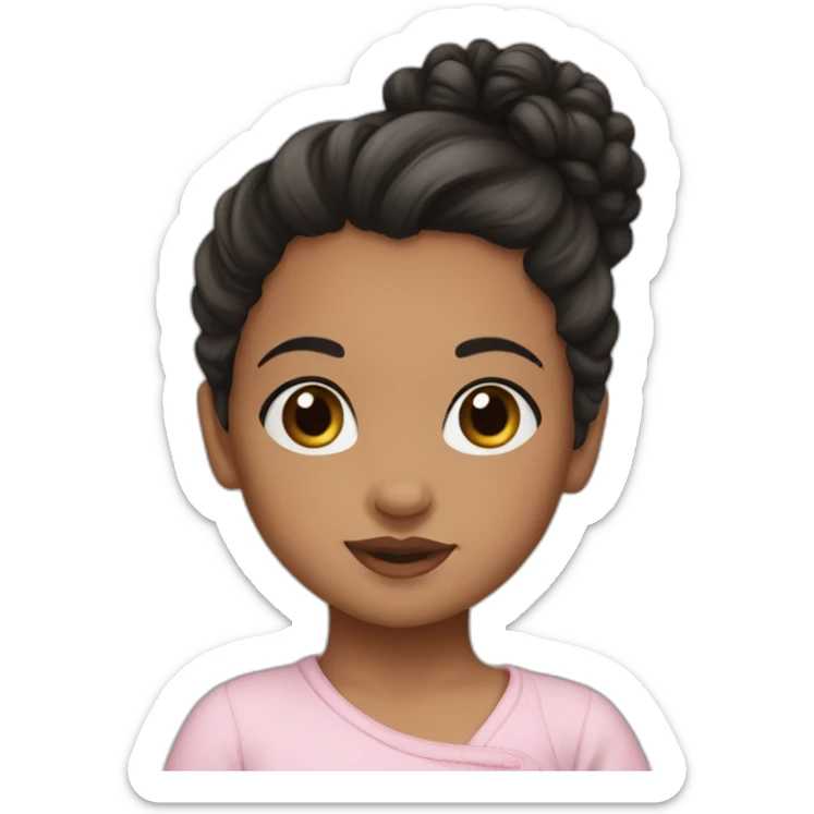 baby girl medium skin with black curly hair in a bun sticker