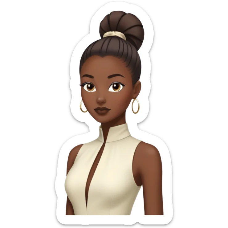 Stylish African fashion model with sleek high ponytail, elegant pose, fashionable outfit sticker
