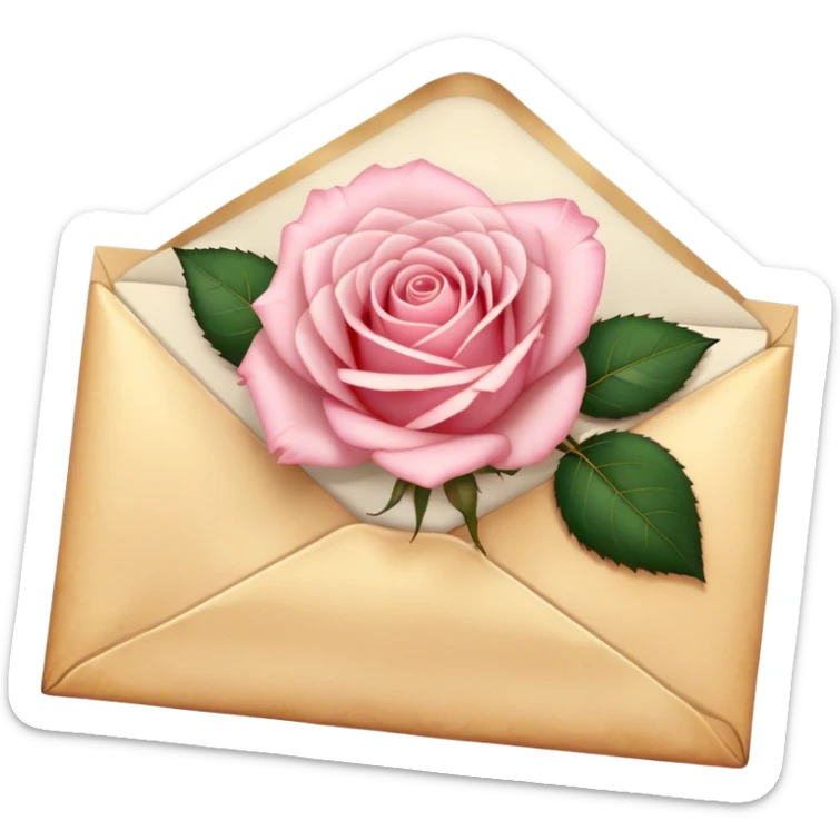 A vintage love letter sealed with golden wax, a single pale pink rose resting on top.
 sticker