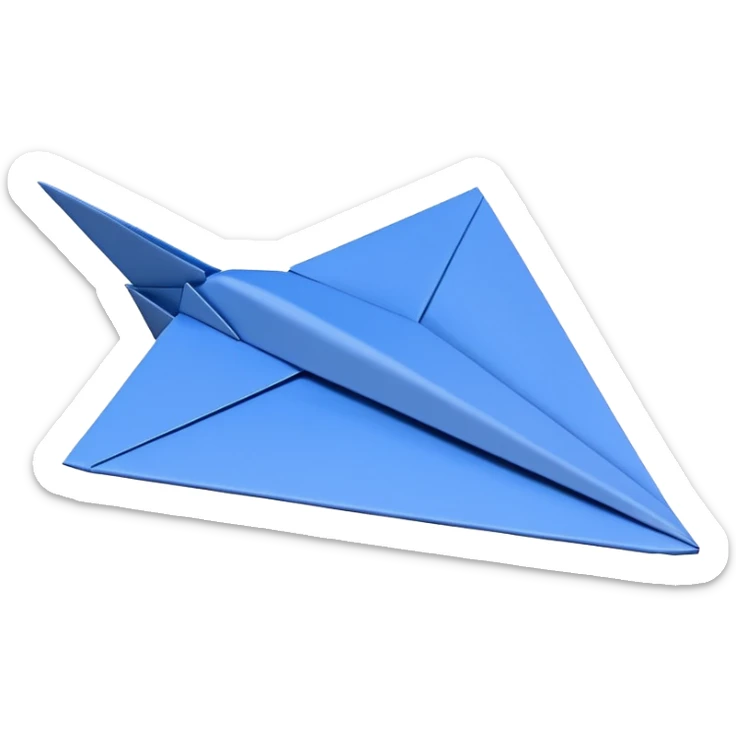 3D render of Paper Airplane made entirely of folded origami paper, sharp creases, cardboard texture, matte finish, visible paper grain, craft aesthetic,  emoji style, isolated on white background --v 6.0 sticker