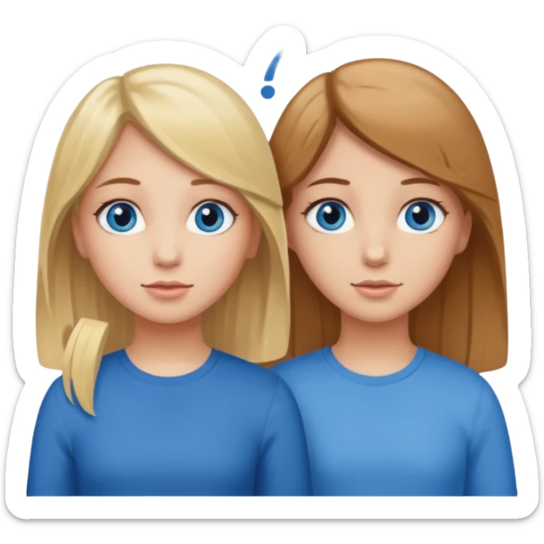Two girls one with blond hair and one with brown hair both blue eyes saying six seven  sticker