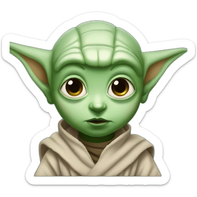 baby boy with big eyes and similar to baby yoda sticker