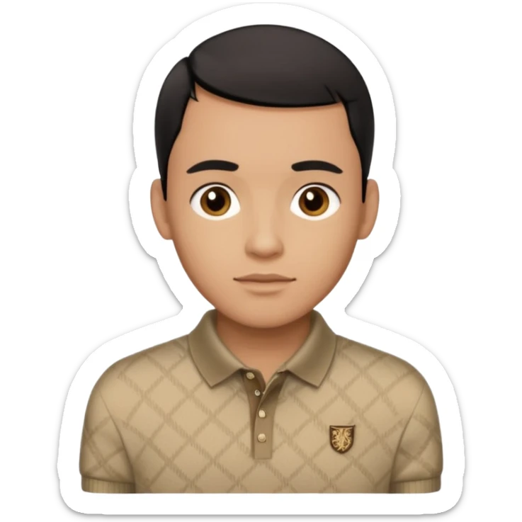 light skin brown man with black combover hairstyle  wearing a burberry sweater polo sticker