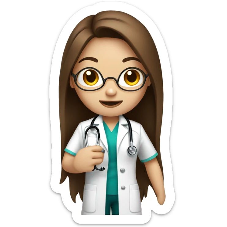 doctor girl with long brown hair and white skin, holds a stethoscope in his hands sticker