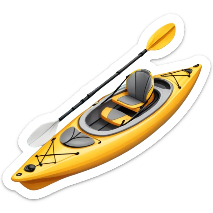 An icon showing a close-up of a kayak gliding over rippling water, with a double-bladed paddle in motion and splashes around. The sleek shape of the boat and dynamic strokes highlight the speed and precision of kayaking. Transparent background emphasizes the energy of the sport. sticker