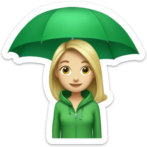 Brunette blond girl green hoodie and green umbrella sticker