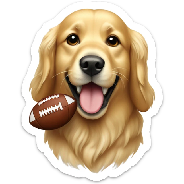 Golden retriever dog with a football in its mouth  sticker