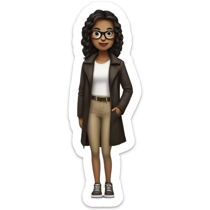 girl with dark brown hair, light skin, glasses, in a trendy outfit sticker