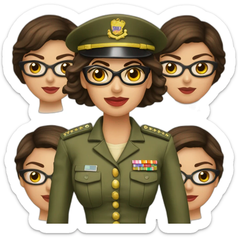 Mujer morena tez morena cara regordita gafas militar sticker
