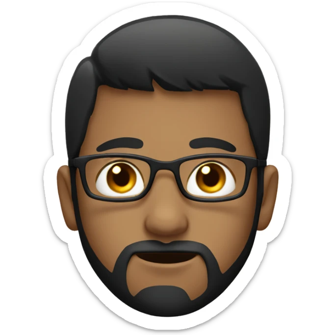 A boy with black hair, with beard wearing a glass peeking behind from a laptop sticker