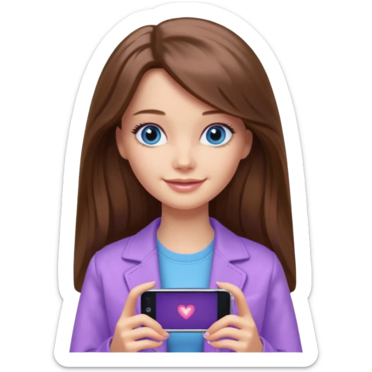 beautiful barbie girl with long brown hair, blue eyes and wearing light purple clothes watching stranger things on tv sticker