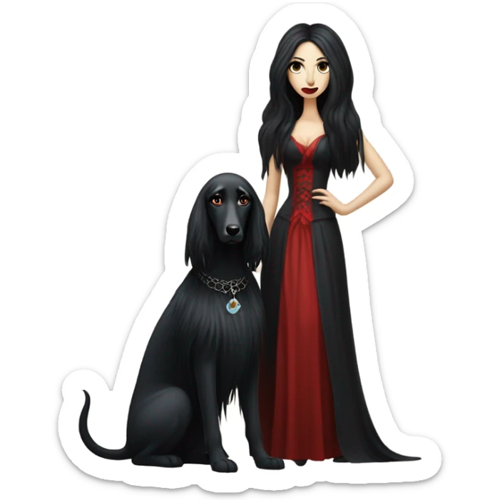 Women vampire black hair full body with Afghan Hound, Schiaparelli sticker