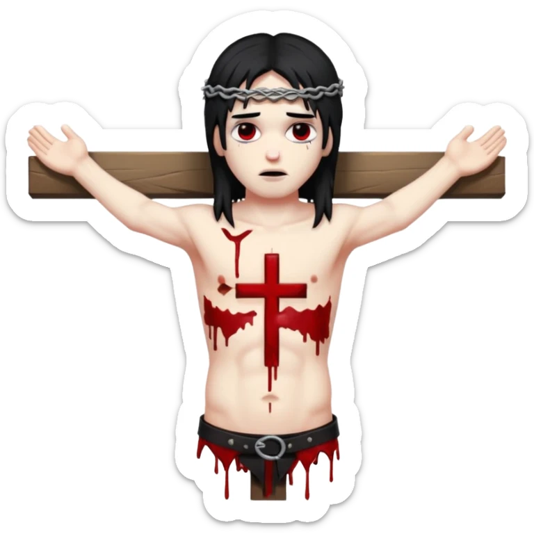 jesus-body-on-the-cross, black hair, punk hair sticker