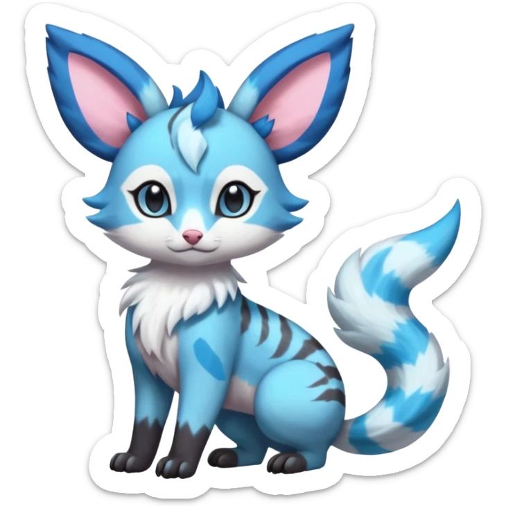 Rare realistic cute adorable epic aesthetic colorful Amaura-Sylveon-Glaceon-Civet-Genet-species-Fakemon-hybrid-creature, with markings, full body sticker