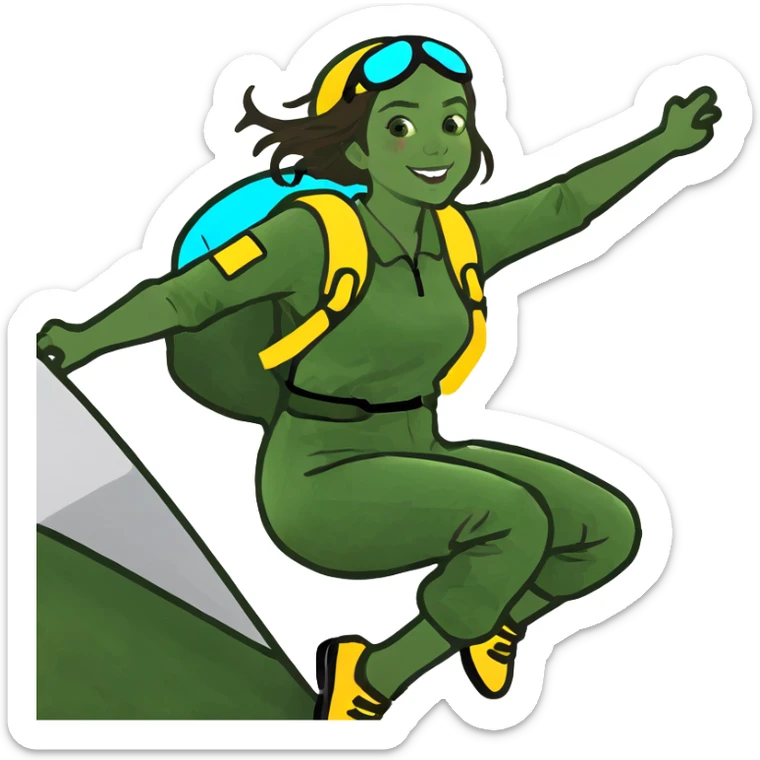 beautiful with brown hair girl jump with a parachute  sticker