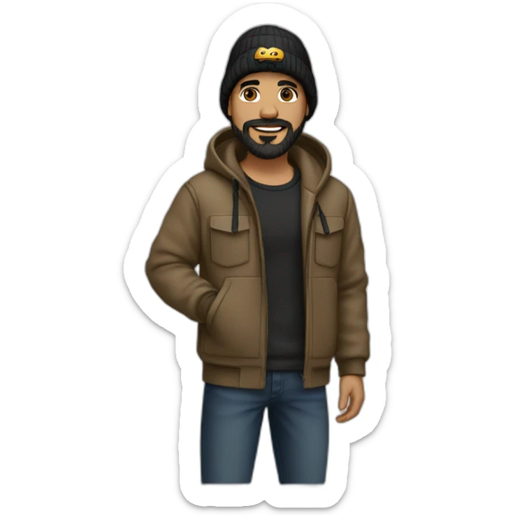 guy hoodie guy light brown skin fishing beanie and mustache and beard black hair sticker