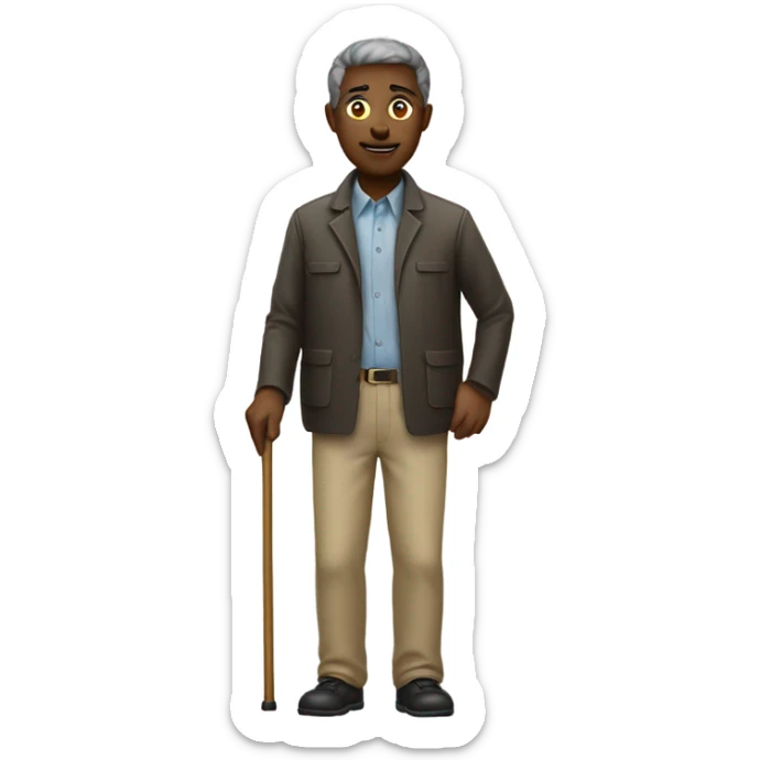 a blind person looking to the right, with a cane in hand, neutral facial expression sticker