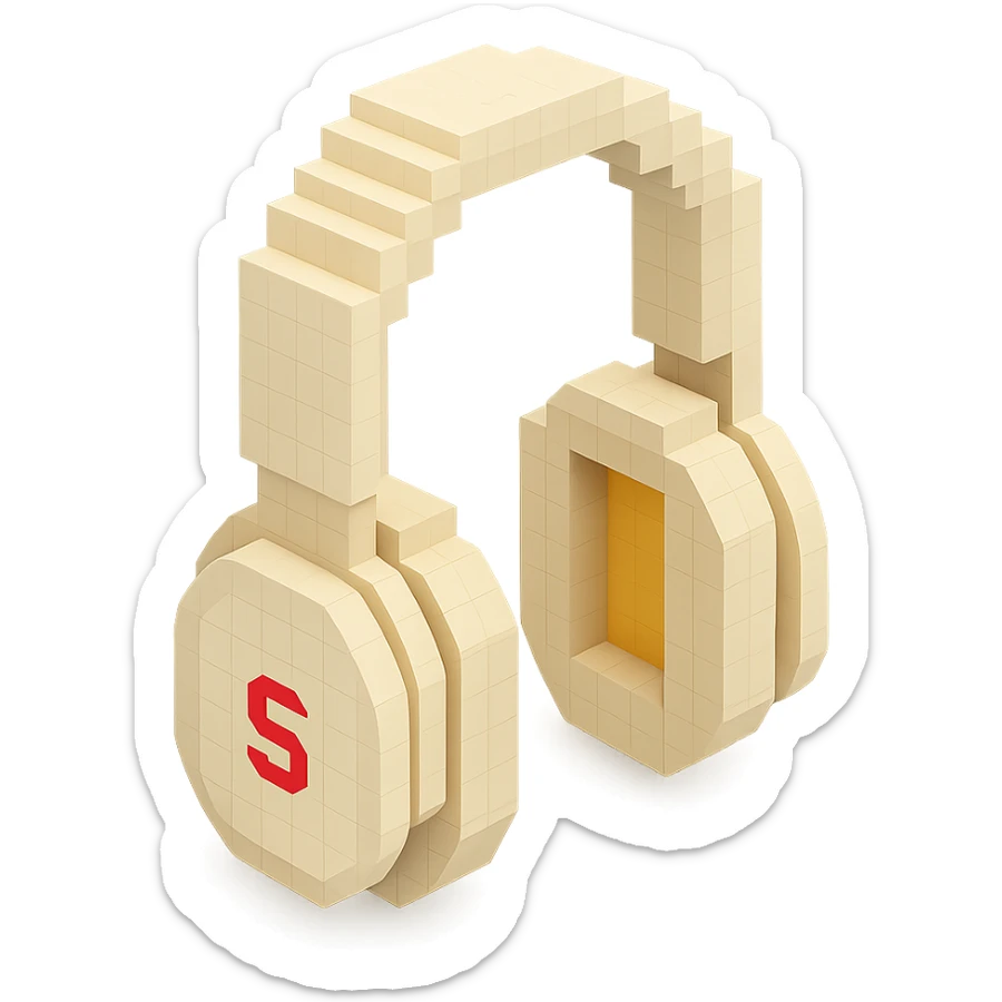 full-size Sony headphones, ivory color, isometric view sticker
