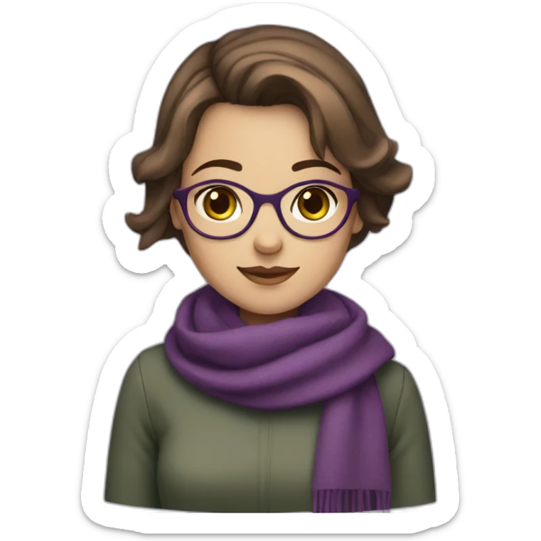 A girl with medium short hair with green and brown eyes with glasses with purple scarf  sticker