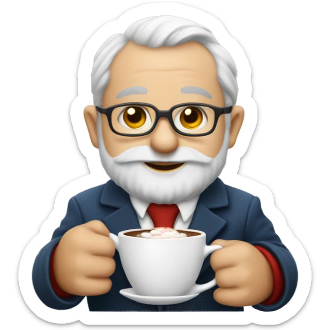 Give me a emoji of a gnome, wearing a suit, drinking hot cocoa sticker