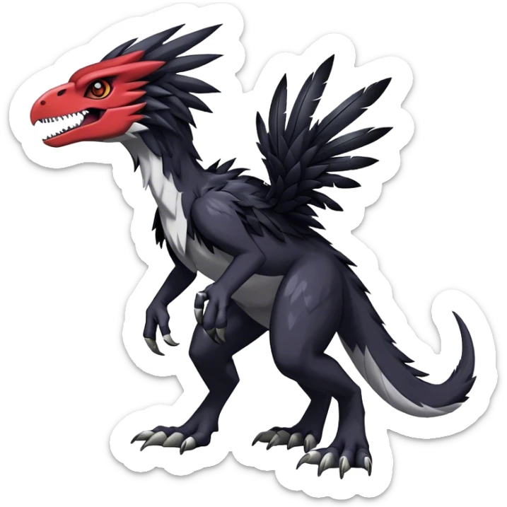 Dark Furry feather-mane Cool Edgy shiny Digimon-Fakemon-Guilmon-Velociraptor full body   sticker