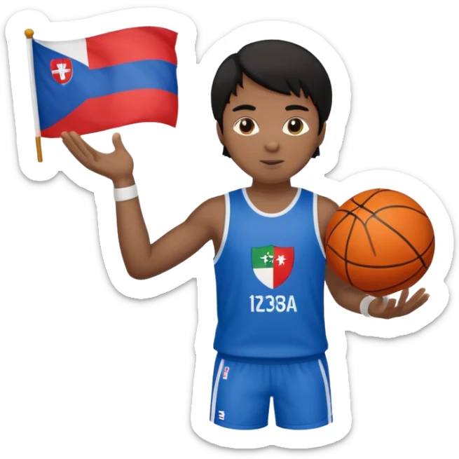 light black skin guy black hair in one hand basketball ball and in other 🇸🇮  sticker