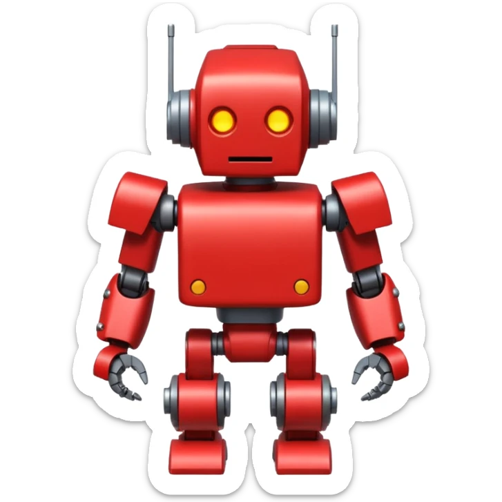 A red robot with 2 bomb weapon on his arms, he has a blocky body and a round red head sticker