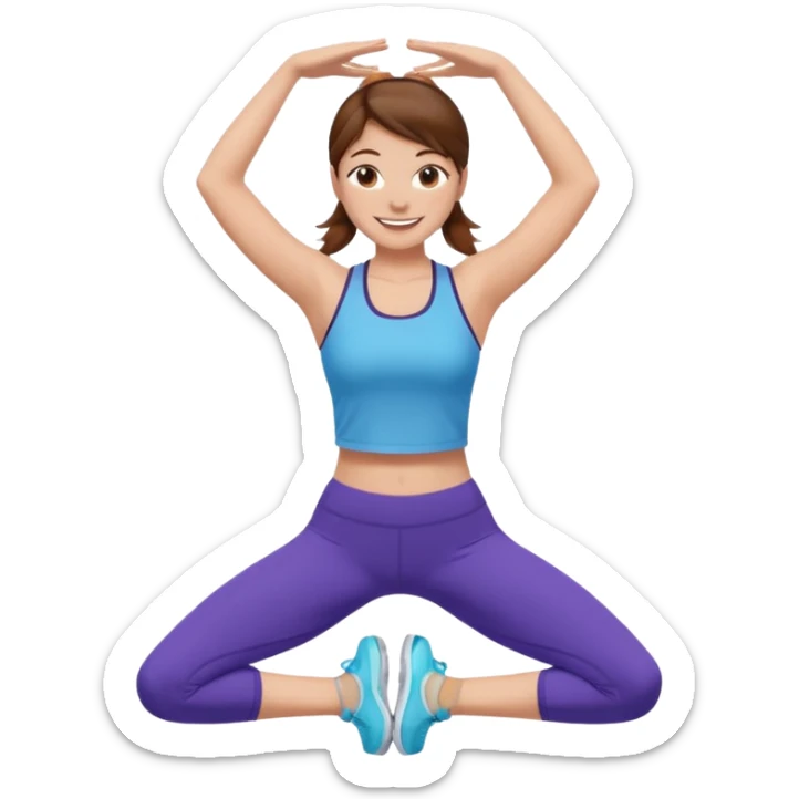 workout girl with brown hair, stretching, fitness clothes, emoji style sticker