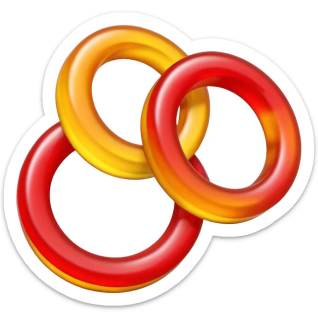 emoji de 2 gomitas en forma de aro una colo rojo y otra amarillo de muy gruesas  sticker