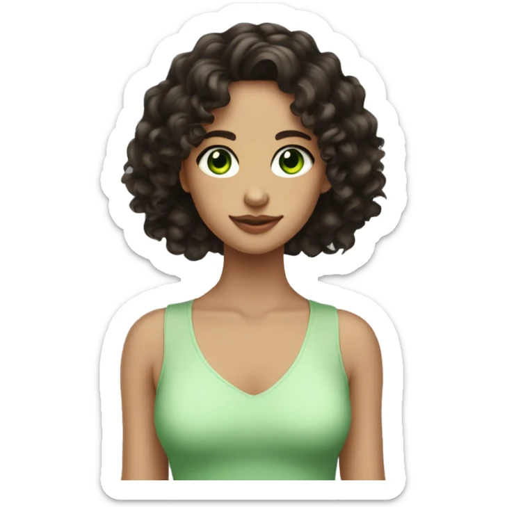 Brunet girl with long curly hair and green eyes huge pincher colour black sticker