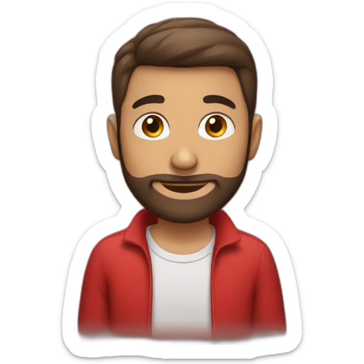 italian boy with red shirt, defined beard and dark brown short straight hair sticker