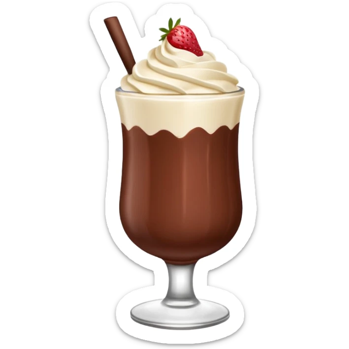 Un vaso cubierto de chocolate que arriba se vea crema batida mym y fresas encima  sticker