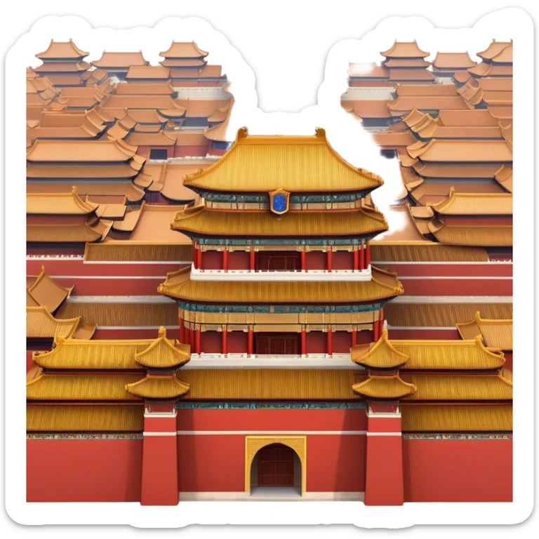 Cinematic Realistic Forbidden City Landmark Emoji, showcasing the imperial palace with iconic red walls and golden roofs rendered with rich textures and regal lighting. sticker