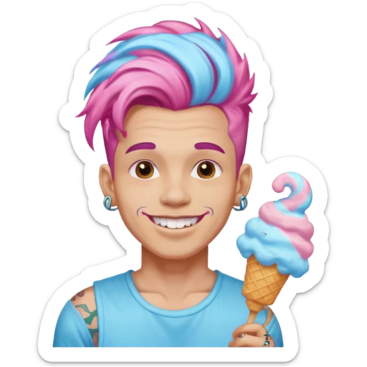 happy colorful haired man made out of cotton candy with braces and tattoos and just face not holting anything sticker