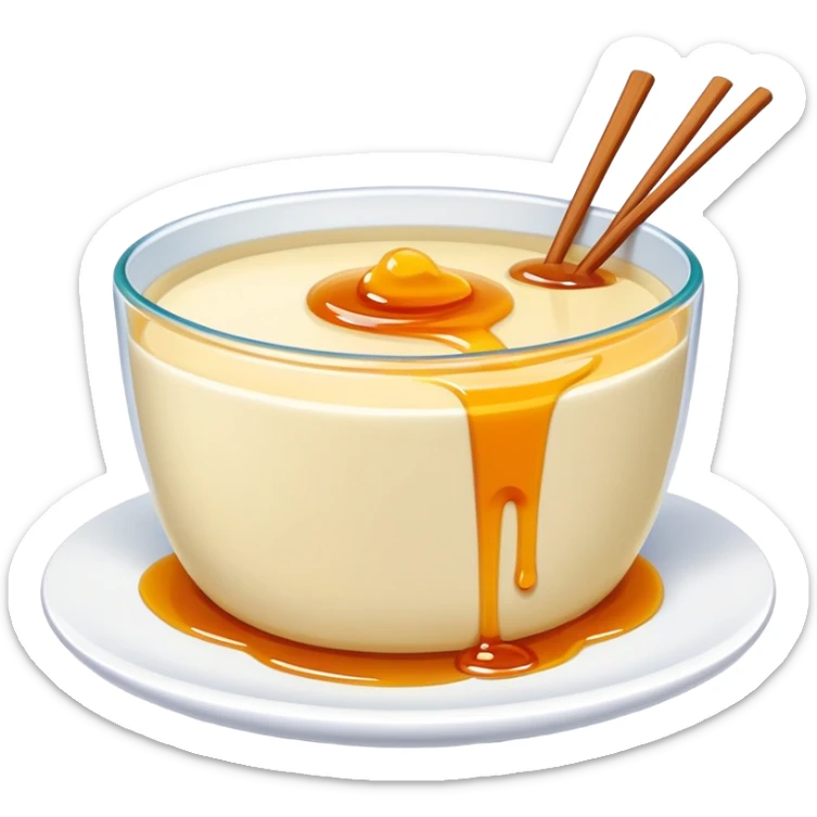 Chinese sweet Douhua tofu pudding with syrup and toppings, simplified emoji style with bold outlines and bright colors, cartoon style soft dessert sticker