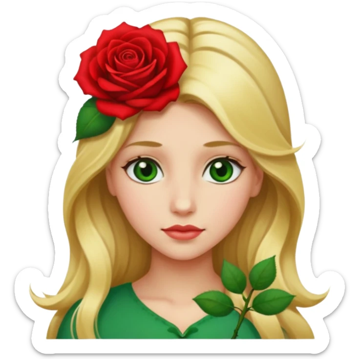 Girl profile picture with long blonde hair and green eyes and a flower in her hair sticker