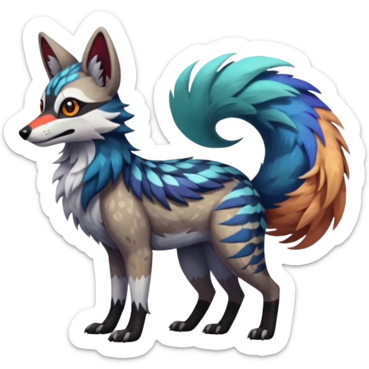 Colorful Silvally-Coywolf-Dingo-Aardwolf-Nargacuga-Trico-Genet-fusion-animal-hybrid-creature, full body sticker
