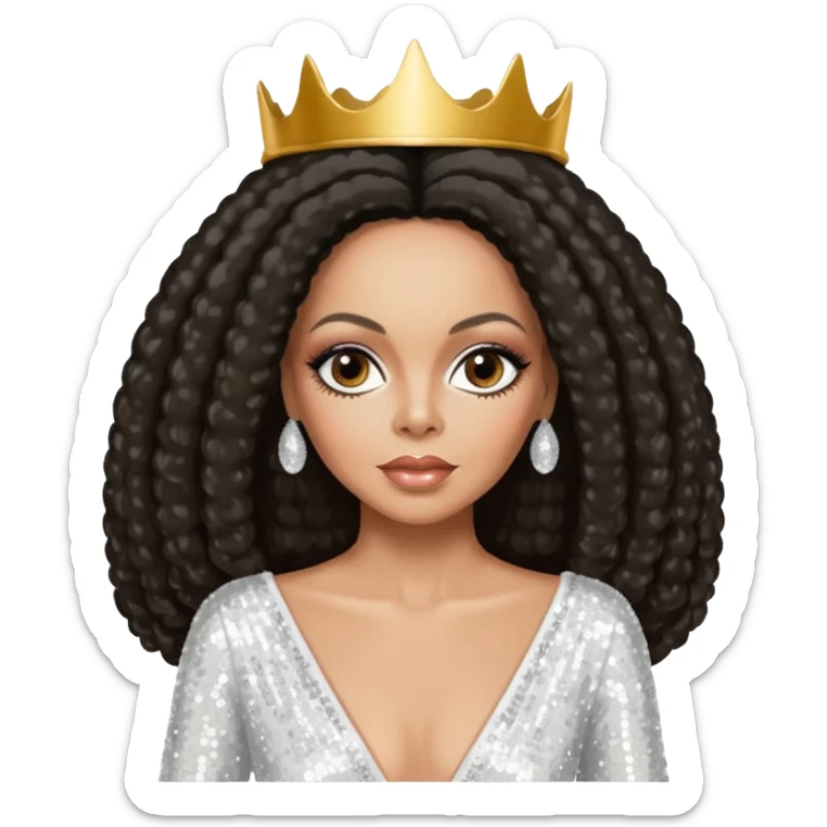 Diana Ross, Queen of Motown from Famous People with long dark brown hair, white sequin outfit sticker