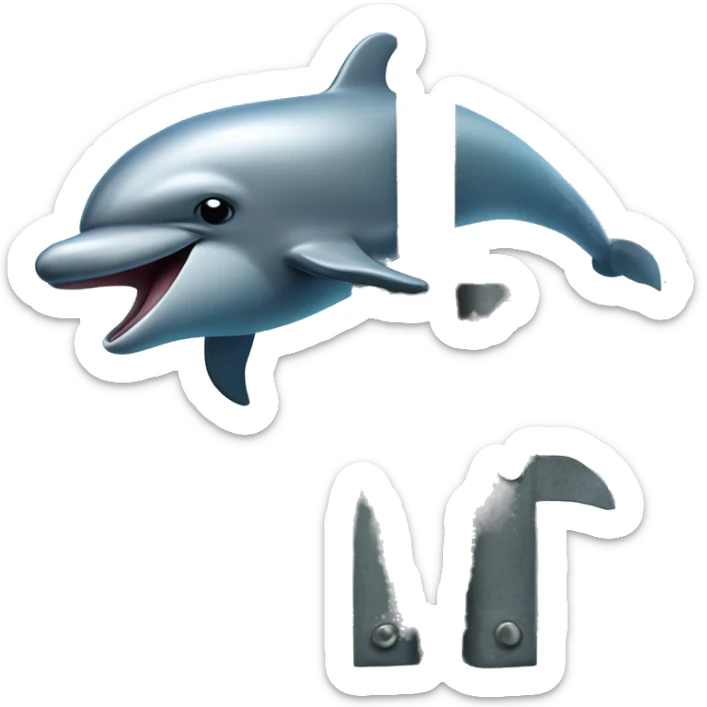 A dolphin but its head is coming up and away on a metal hinge to reveal that a cat is inside of it piloting the body underwater sticker